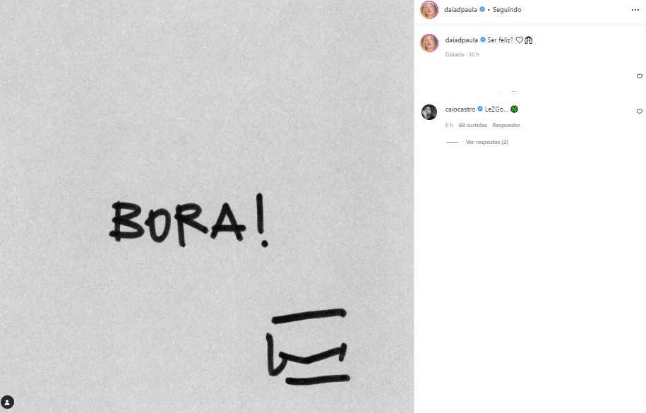 Caio Castro e Daiane de Paula trocam carinhos na web. (Foto: Reprodução/Instagram) Lorena Bueri