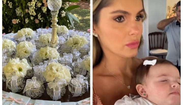 Bárbara Evans celebra batizado da filha Ayla em festa ao ar livre
