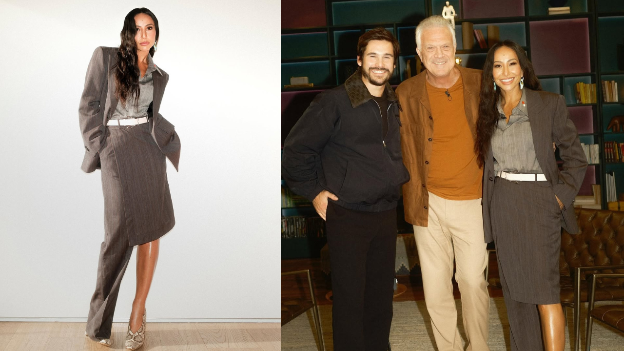 Sabrina Sato aparece na TV com saia perna longa de mais de R$30 mil