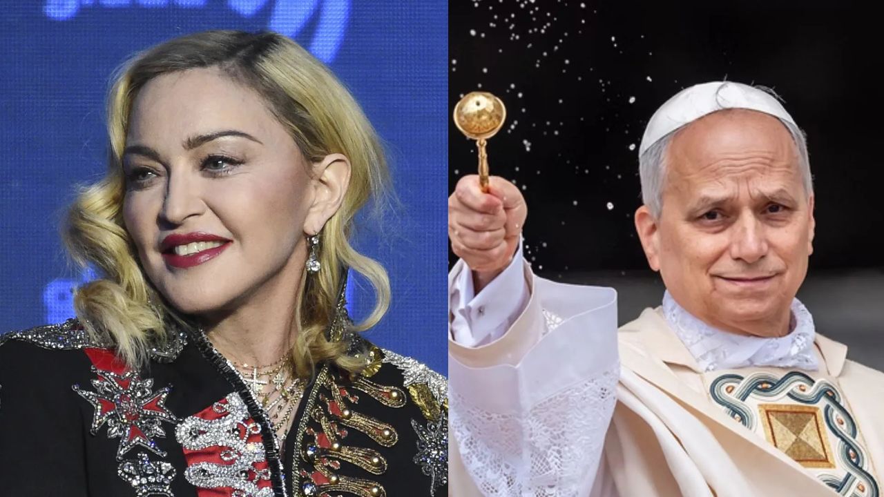 Madonna no 30º Glaad Media Awards em Nova York, em 2019 e Papa Leão XIV em sua comemoração | Reprodução/Instagram/@madonna/@pontifex
