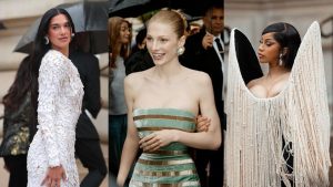 Famosas marcam presença no desfile da Schiaparelli