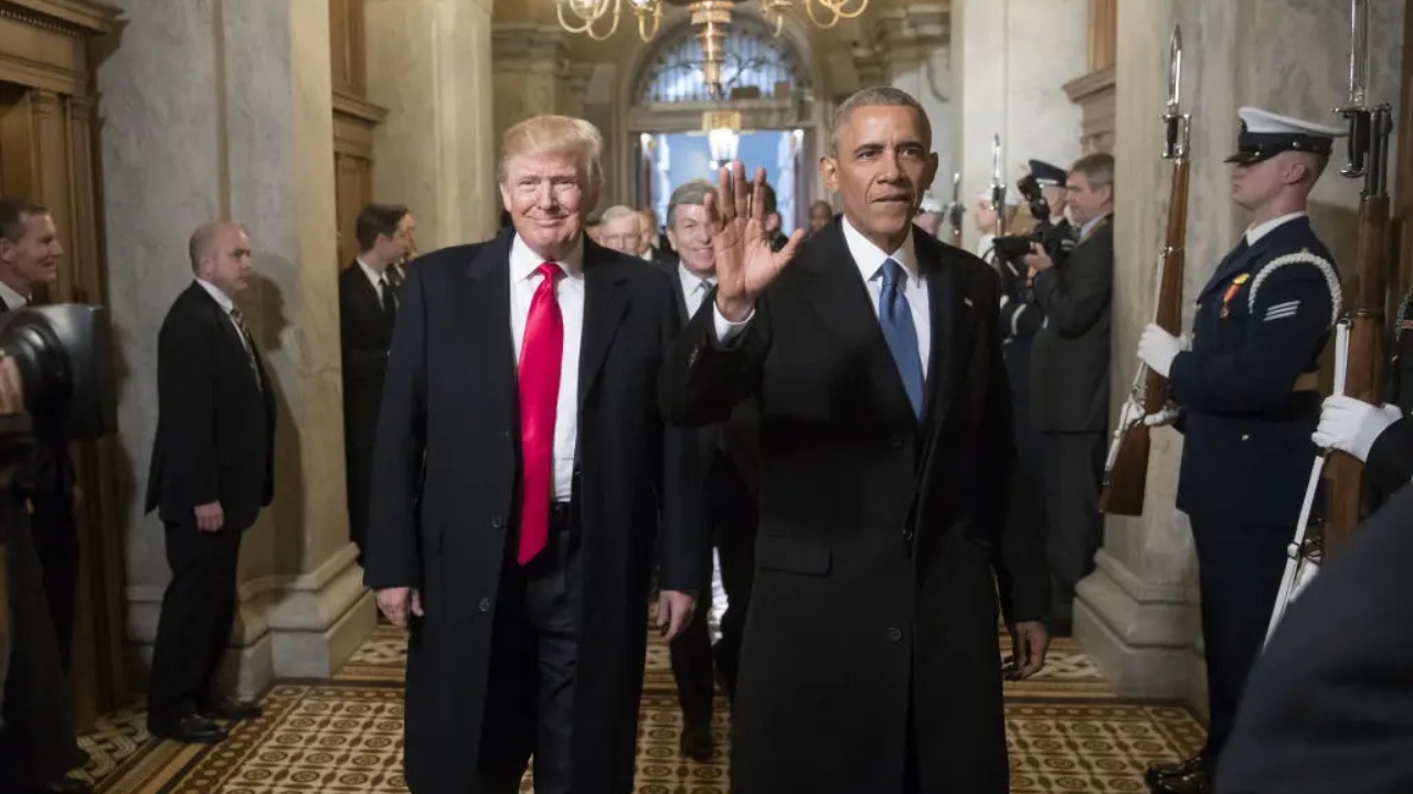 Donald Trump e Barack Obama na posse presidencial do primeiro mandato do republicano, em 2017| Reprodução/Scott Applewhite/Getty Images Embed