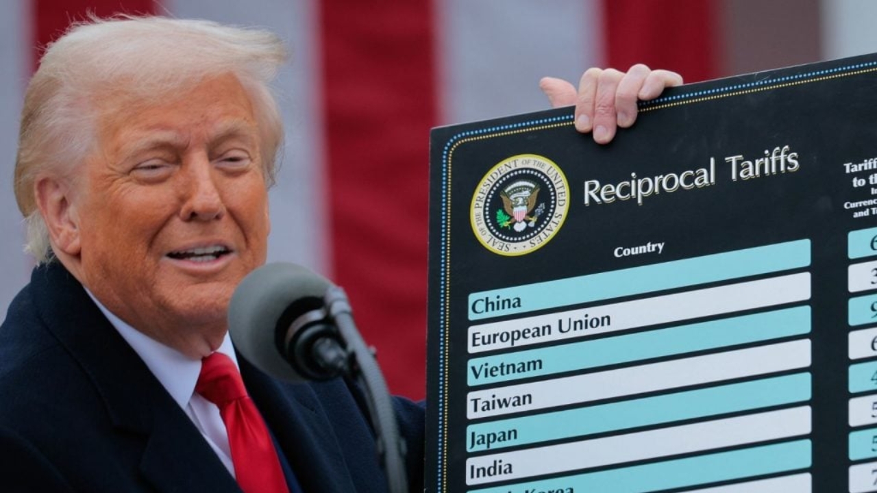 Presidente dos EUA, Donald Trump, em anúncio tarifário | Reprodução/Chip Somodevilla/Getty Images Embed 