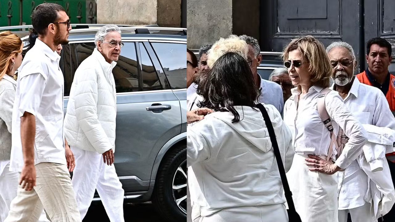 Gilberto Gil, Caetano Veloso e Fernanda Torres chegam ao velório de Preta Gil | Reprodução/Marcelo Sá Barretto/AgNews