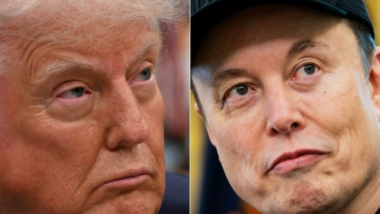 À direita, Donald Trump, à esquerda, Elon Musk | Reprodução/X/@qz