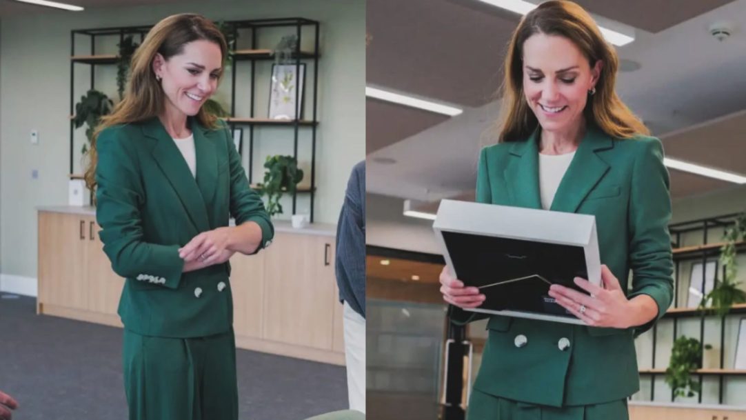 Kate Middleton usa blazer com corte diferente da alfaiataria atual