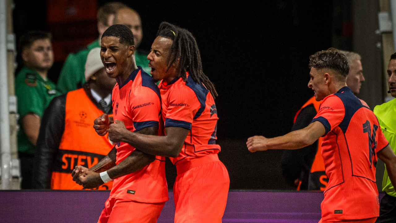 Rashford comemora com Koundé e Fermín | Reprodução/X/@FCBarcelona