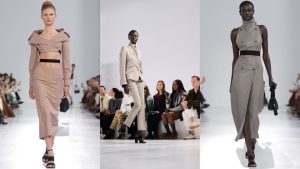 Max Mara une estilo rococó e alfaiataria minimalista em desfile na Milano Fashion Week