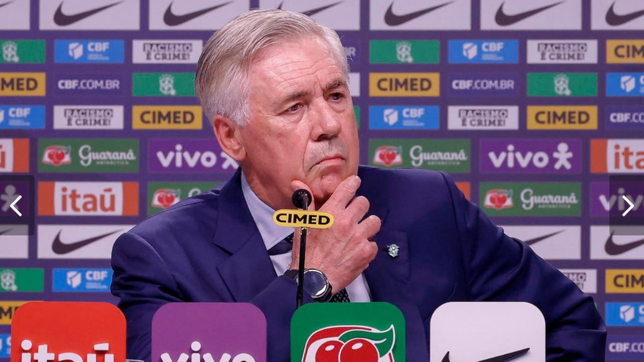 Carlo Ancelotti em coletiva após partida pela seleção brasileira | Reprodução/X/@mrancelotti