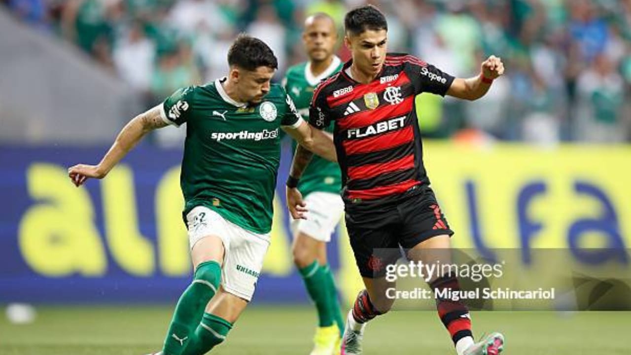 Flamengo x  Palmeiras jogando pelo Brasileirão | Reprodução | Miguel Schincariol | Gettty Images Embed